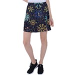 Gold Teal Snowflakes Gold Abstract Christmas Tennis Skirt