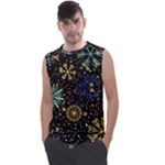 Gold Teal Snowflakes Gold Abstract Christmas Men s Regular Tank Top