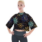 Gold Teal Snowflakes Gold Abstract Christmas Mock Neck T-Shirt