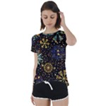 Gold Teal Snowflakes Gold Abstract Christmas Short Sleeve Open Back T-Shirt