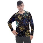 Gold Teal Snowflakes Gold Abstract Christmas Men s Pique Long Sleeve T-Shirt