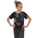 Gold Teal Snowflakes Gold Abstract Christmas Kids  Mesh Piece T-Shirt