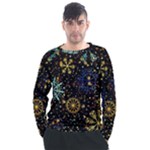 Gold Teal Snowflakes Gold Abstract Christmas Men s Long Sleeve Raglan T-Shirt