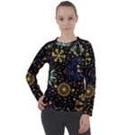 Gold Teal Snowflakes Gold Abstract Christmas Women s Long Sleeve Raglan T-Shirt