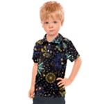 Gold Teal Snowflakes Gold Abstract Christmas Kids  Polo T-Shirt