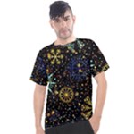 Gold Teal Snowflakes Gold Abstract Christmas Men s Sport Top