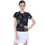 Gold Teal Snowflakes Gold Abstract Christmas Women s Sports Top