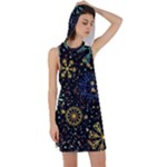 Gold Teal Snowflakes Gold Abstract Christmas Racer Back Hoodie Dress