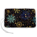 Gold Teal Snowflakes Gold Abstract Christmas Pen Storage Case (S)