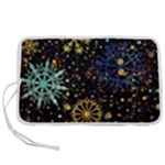 Gold Teal Snowflakes Gold Abstract Christmas Pen Storage Case (M)