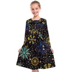 Gold Teal Snowflakes Gold Abstract Christmas Kids  Midi Sailor Dress from ArtsNow.com