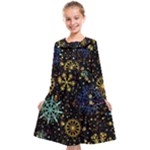 Gold Teal Snowflakes Gold Abstract Christmas Kids  Midi Sailor Dress