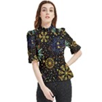 Gold Teal Snowflakes Gold Abstract Christmas Frill Neck Blouse