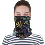 Gold Teal Snowflakes Gold Abstract Christmas Face Seamless Bandana (Adult)