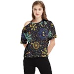 Gold Teal Snowflakes Gold Abstract Christmas One Shoulder Cut Out T-Shirt