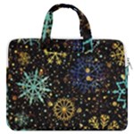 Gold Teal Snowflakes Gold Abstract Christmas MacBook Pro 15  Double Pocket Laptop Bag 