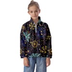 Gold Teal Snowflakes Gold Abstract Christmas Kids  Half Zip Hoodie