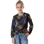 Gold Teal Snowflakes Gold Abstract Christmas Kids  Long Sleeve T-Shirt with Frill 