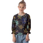 Gold Teal Snowflakes Gold Abstract Christmas Kids  Cuff Sleeve Top