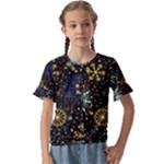 Gold Teal Snowflakes Gold Abstract Christmas Kids  Cuff Sleeve Scrunch Bottom T-Shirt