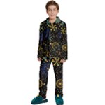 Gold Teal Snowflakes Gold Abstract Christmas Kids  Long Sleeve Velvet Pajamas Set