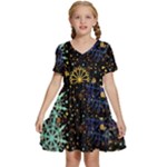 Gold Teal Snowflakes Gold Abstract Christmas Kids  Short Sleeve Tiered Mini Dress