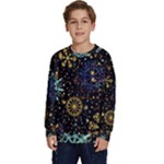 Gold Teal Snowflakes Gold Abstract Christmas Kids  Crewneck Sweatshirt