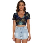 Gold Teal Snowflakes Gold Abstract Christmas V-Neck Crop Top