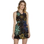 Gold Teal Snowflakes Gold Abstract Christmas Sleeveless High Waist Mini Dress