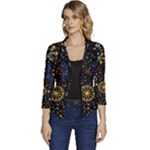 Gold Teal Snowflakes Gold Abstract Christmas Women s Casual 3/4 Sleeve Spring Jacket