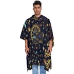 Gold Teal Snowflakes Gold Abstract Christmas Men s Hooded Rain Ponchos