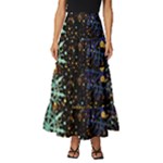 Gold Teal Snowflakes Gold Abstract Christmas Tiered Ruffle Maxi Skirt