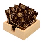 Gold Teal Snowflakes Gold Abstract Christmas Bamboo Coaster Set