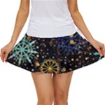 Gold Teal Snowflakes Gold Abstract Christmas Women s Skort