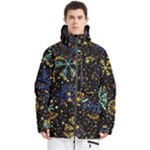 Gold Teal Snowflakes Gold Abstract Christmas Men s Multi Pockets Zip Ski and Snowboard Waterproof Breathable Jacket