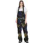 Gold Teal Snowflakes Gold Abstract Christmas Women s Front Zip Ski And Snowboard Bib Pants