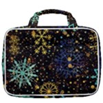 Gold Teal Snowflakes Gold Abstract Christmas Travel Toiletry Bag With Hanging Hook