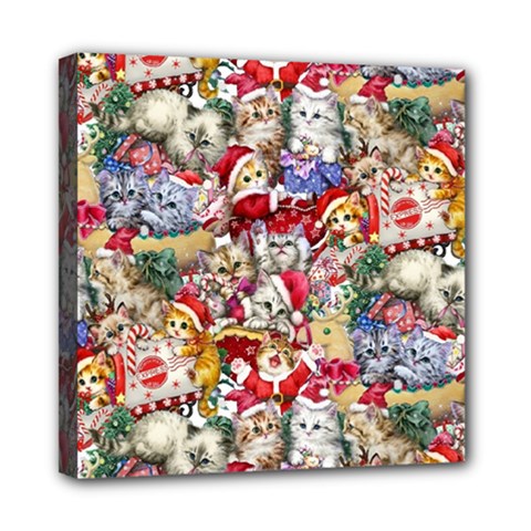 Pattern Kitten Christmas Mini Canvas 8  x 8  (Stretched) from ArtsNow.com