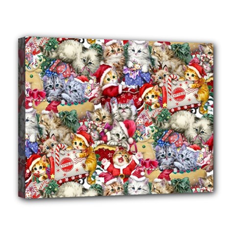 Pattern Kitten Christmas Canvas 14  x 11  (Stretched) from ArtsNow.com