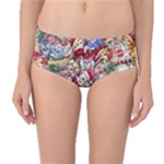 Pattern Kitten Christmas Mid-Waist Bikini Bottoms