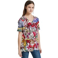 V-Neck Split Shoulder Casual T-Shirt 