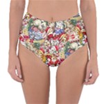 Pattern Kitten Christmas Reversible High-Waist Bikini Bottoms