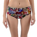 Pattern Kitten Christmas Reversible Mid-Waist Bikini Bottoms