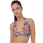 Pattern Kitten Christmas Halter Plunge Bikini Top