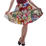 Pattern Kitten Christmas A-line Skater Skirt