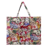 Pattern Kitten Christmas Zipper Large Tote Bag