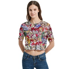 Women s Round Neck Short Sleeve Crop Top 