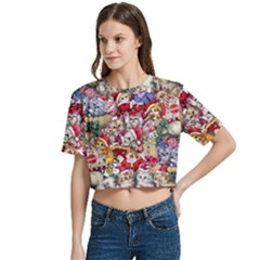 Women s Round Neck Short Sleeve Crop Top 