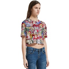 Women s Round Neck Short Sleeve Crop Top 