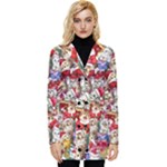 Pattern Kitten Christmas Button Up Hooded Coat 